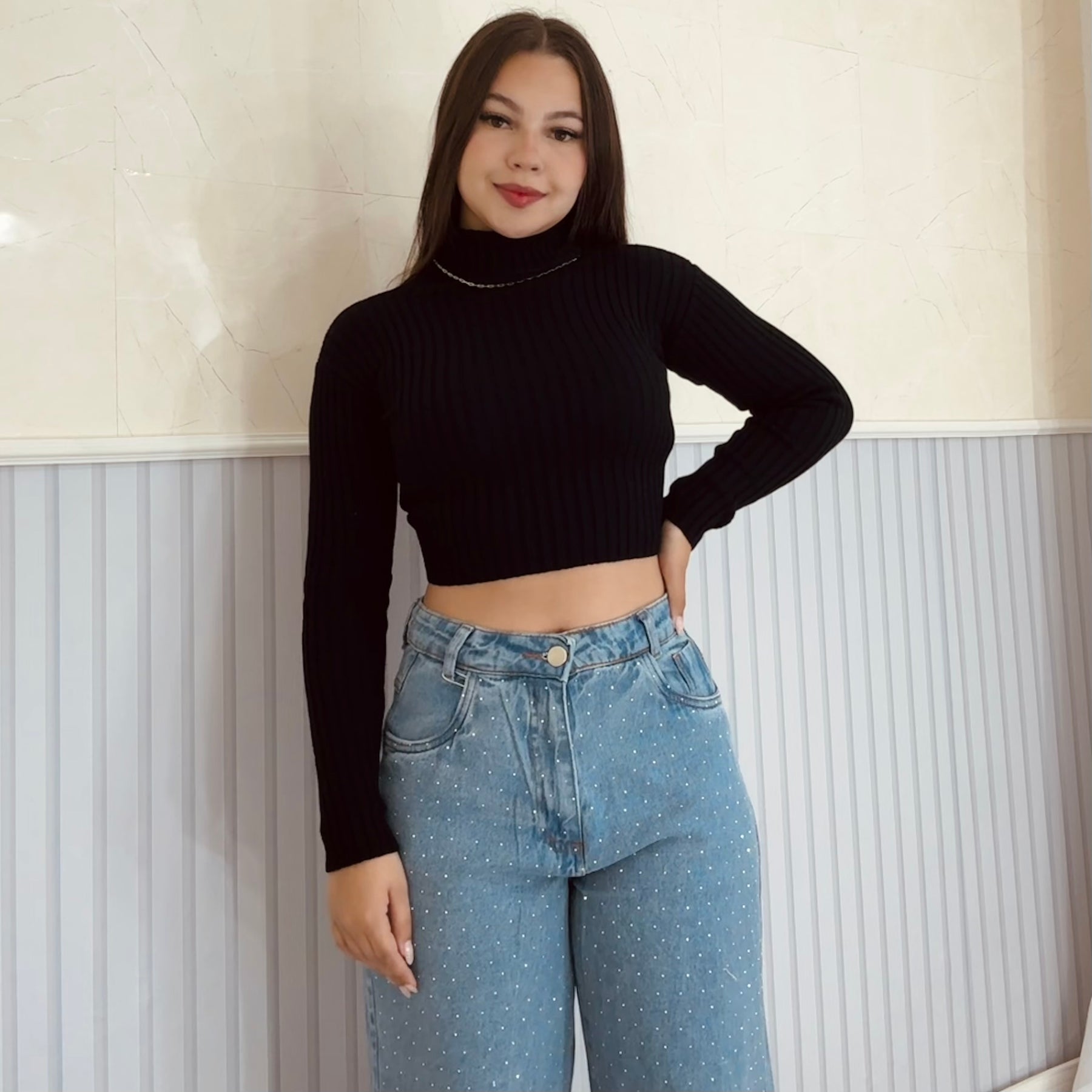 Cropped Tricô Modal Preto