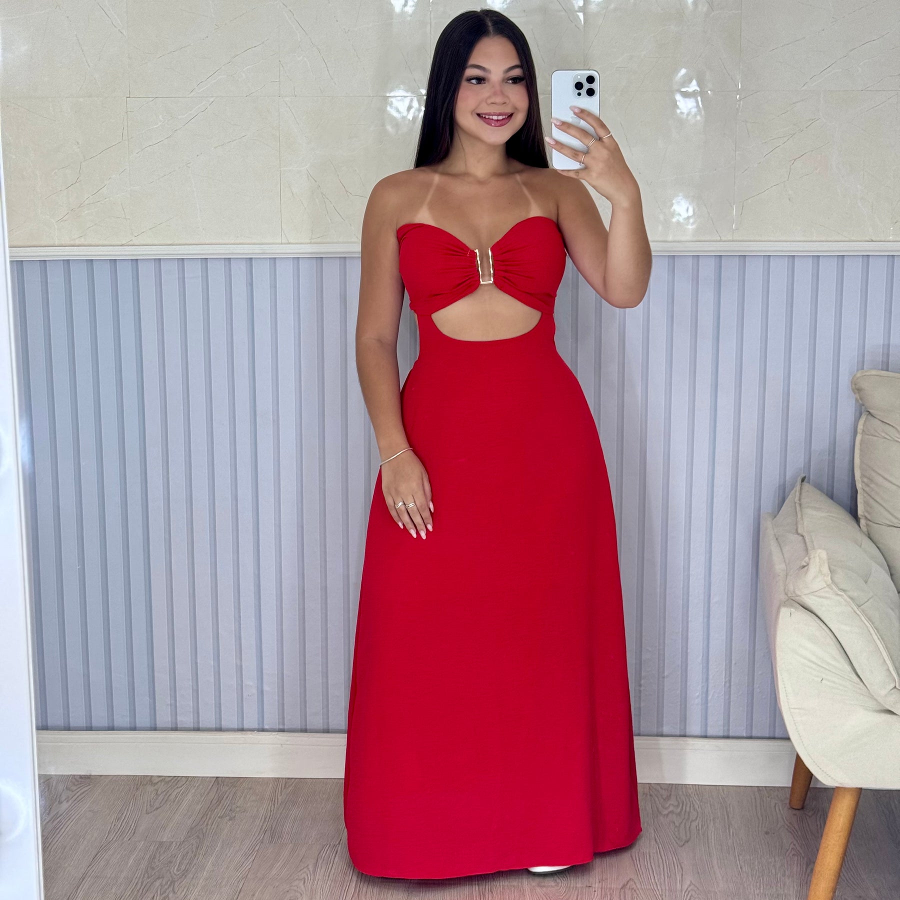 Vestido Longo Mariana Com Decote Frontal