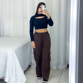 Wide Leg Cargo Moletom