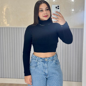 Cropped Tricô Modal Preto