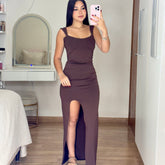Vestido Longo Com Fenda Suplex