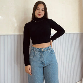 Cropped Tricô Modal Preto