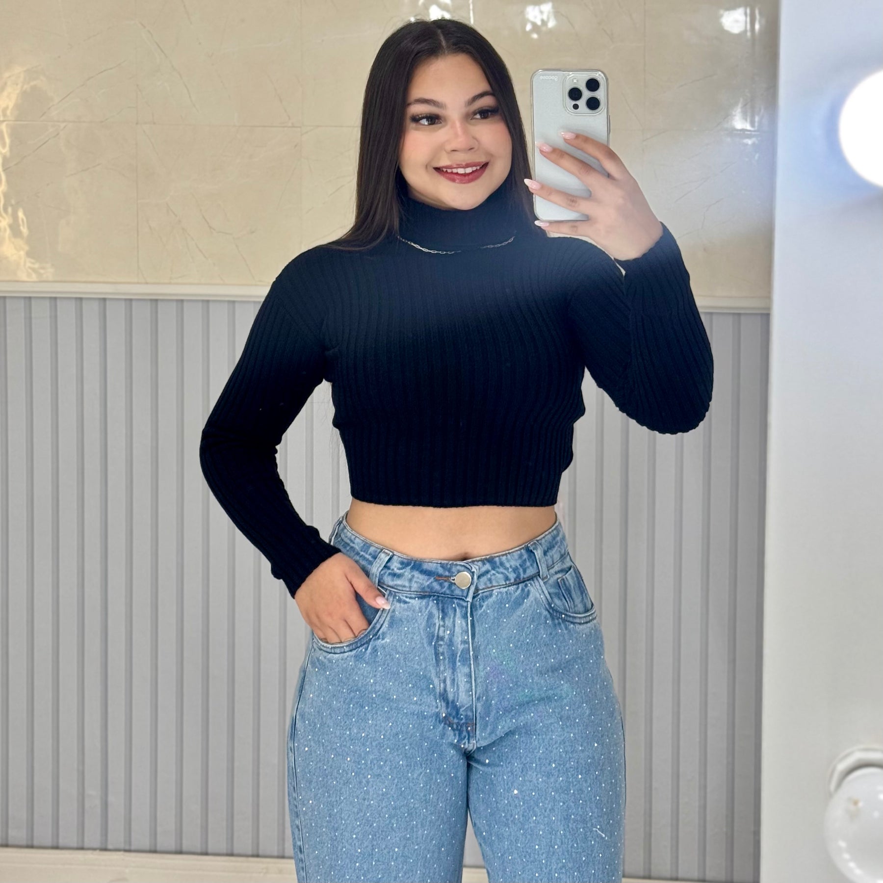 Cropped Tricô Modal Preto