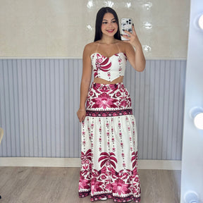 Conjunto Cropped e Saia Longa Marcela