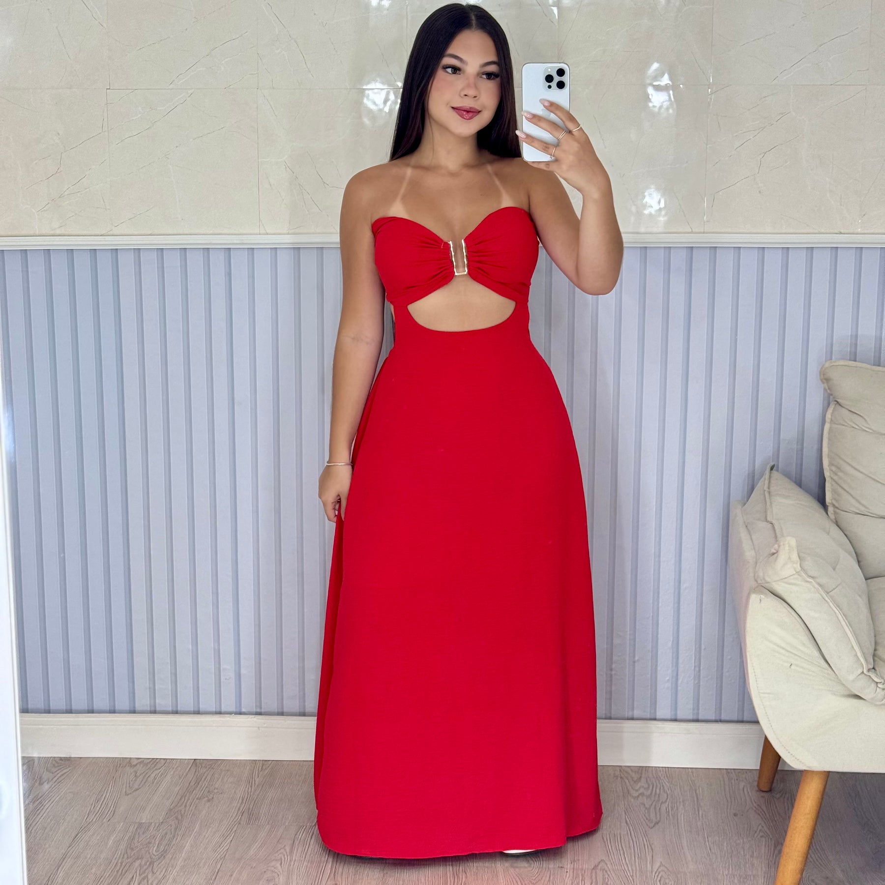 Vestido Longo Mariana Com Decote Frontal