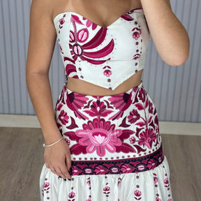 Conjunto Cropped e Saia Longa Marcela