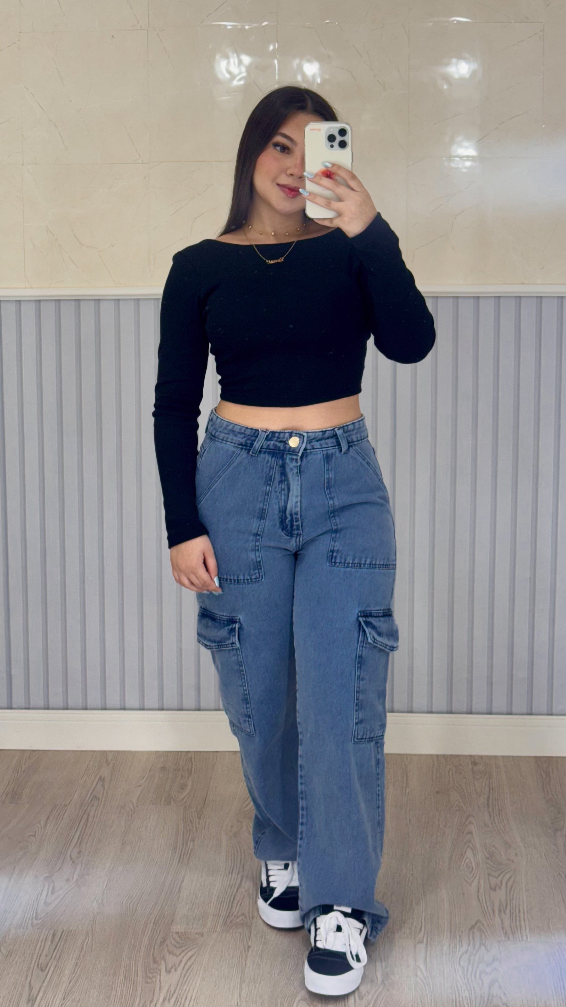 Wide Leg Jeans Cargo Azul