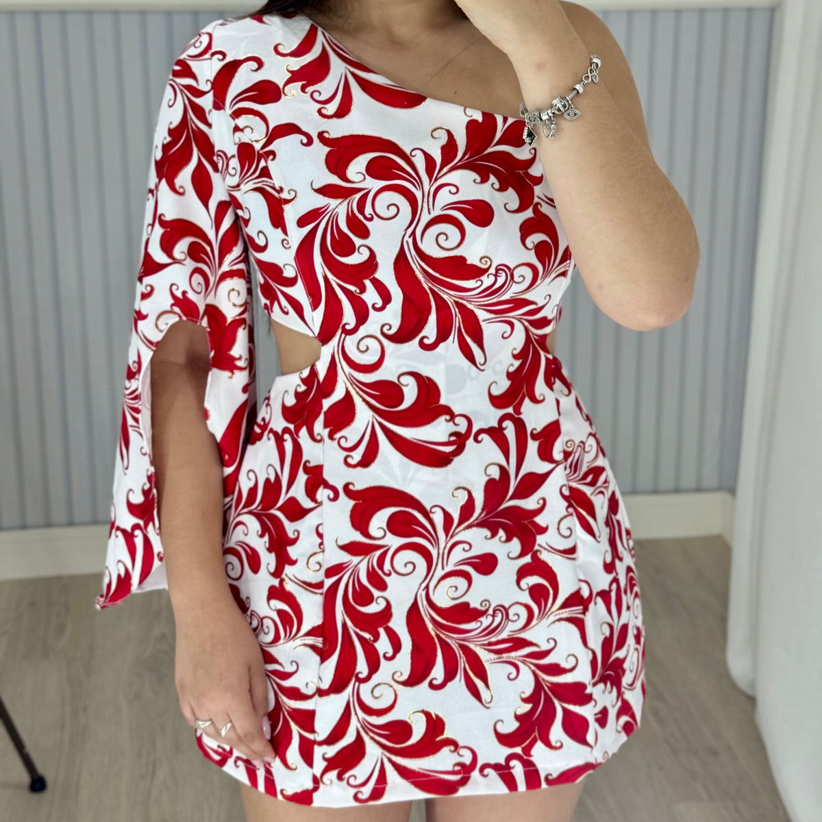 Macaquinho Nula Manga Estampado com Dourado Bárbara