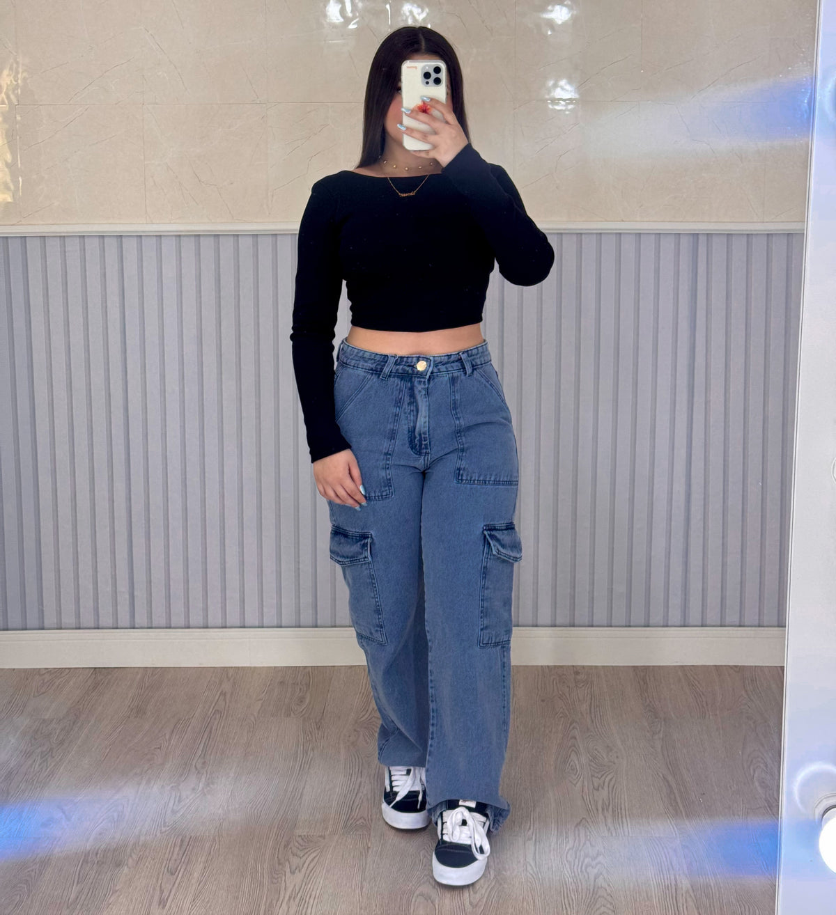 Wide Leg Jeans Cargo Azul