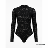 Body Renda Manga Longa Preto