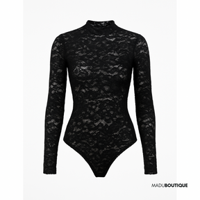 Body Renda Manga Longa Preto