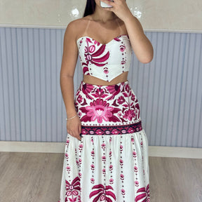 Conjunto Cropped e Saia Longa Marcela