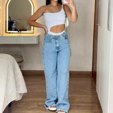 Wide Leg Jeans com Barra Desfiada