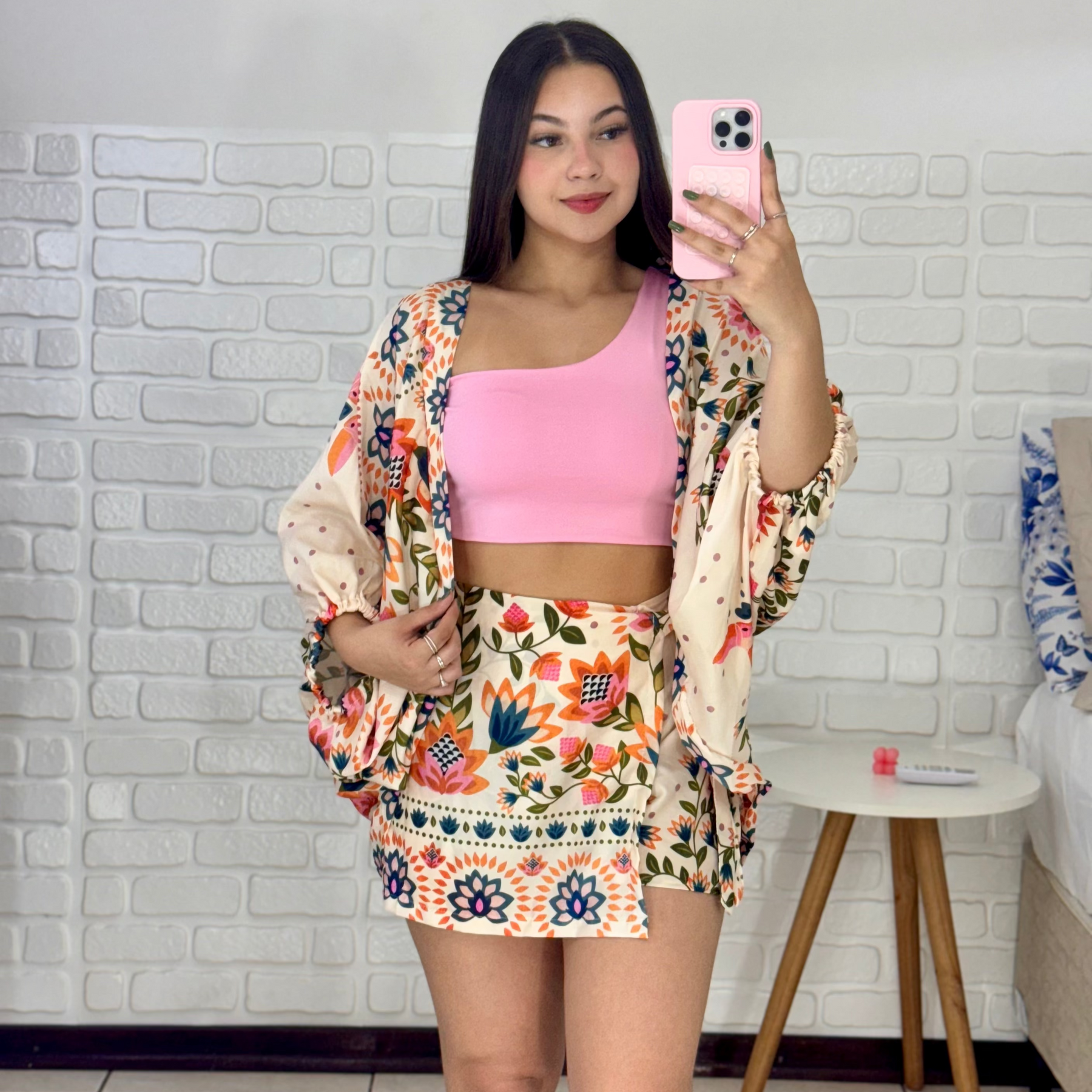 Conjunto Shorts Saia + Kimono
