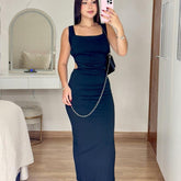Vestido Tubinho Costas Abertas Trançadas Max Mídi Elisa