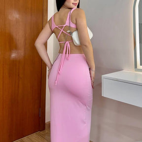 Vestido Tubinho Costas Abertas Trançadas Max Mídi Elisa