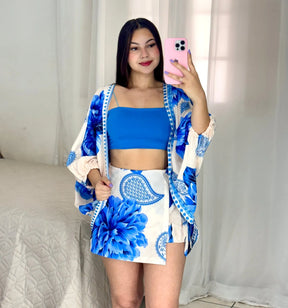 conjunto feminino, conjunto cropped e saia, conjunto cropped e kimono, conjunto para festa, conjunto de verão feminino, conjunto casual feminino