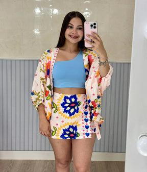 conjunto feminino, conjunto cropped e saia, conjunto cropped e kimono, conjunto para festa, conjunto de verão feminino, conjunto casual feminino