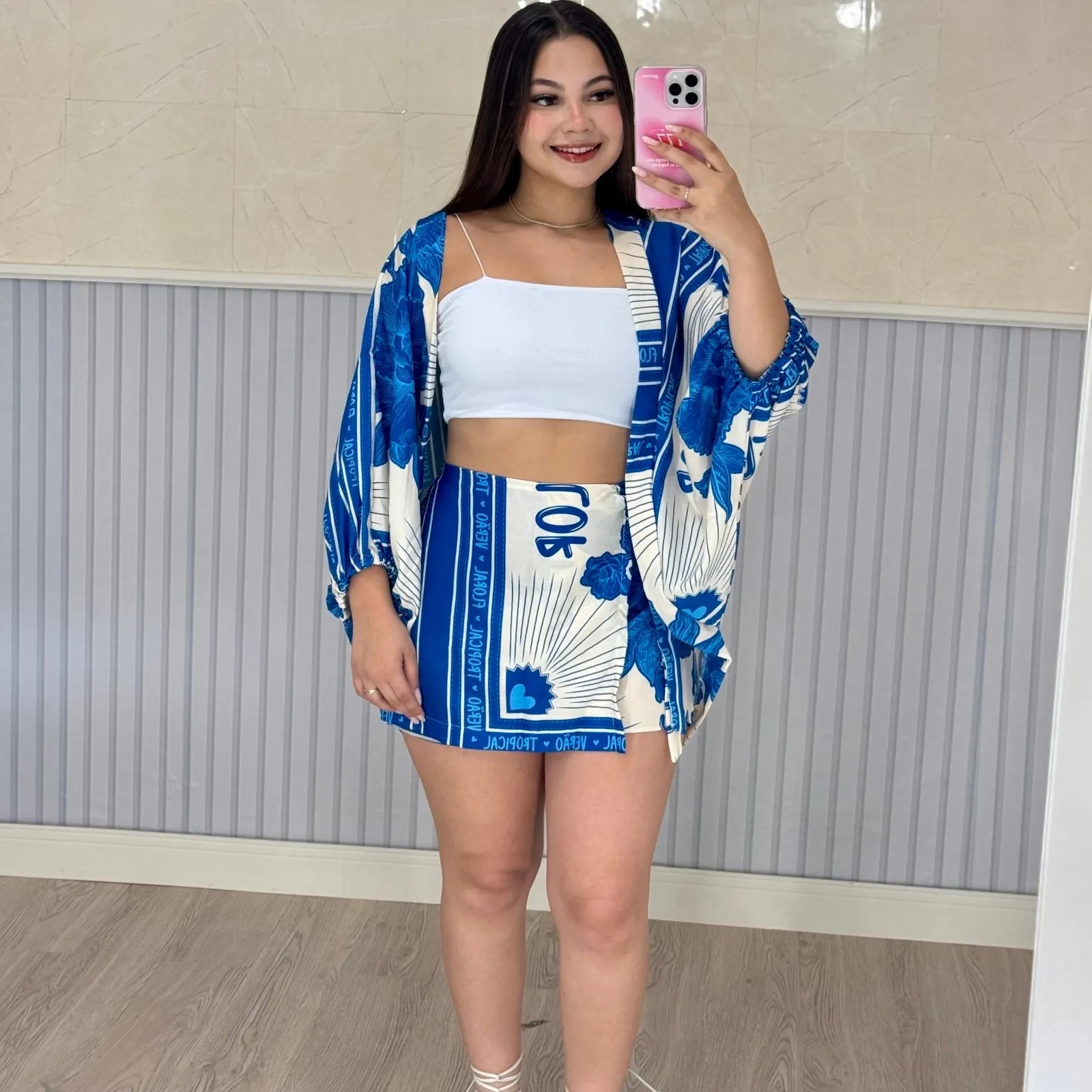 conjunto feminino, conjunto cropped e saia, conjunto cropped e kimono, conjunto para festa, conjunto de verão feminino, conjunto casual feminino